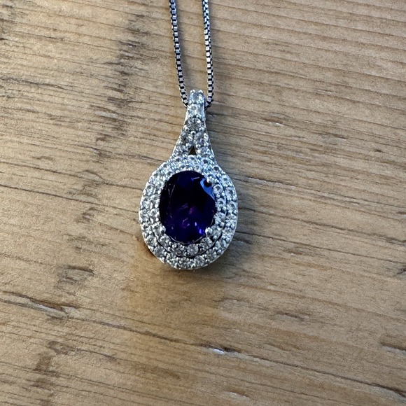 Sunsteps Jewelry - SUN STERLING SILVER‎ APPROX. 1.5 CTW AMETHYST & DIAMOND PENDANT NECKLACE
